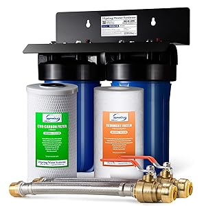iSpring WGB21B 2-Stage Whole House Water w/ 3/4 inch Push-Fit Braided Stainless Steel Hose Connectors and Ball Valve