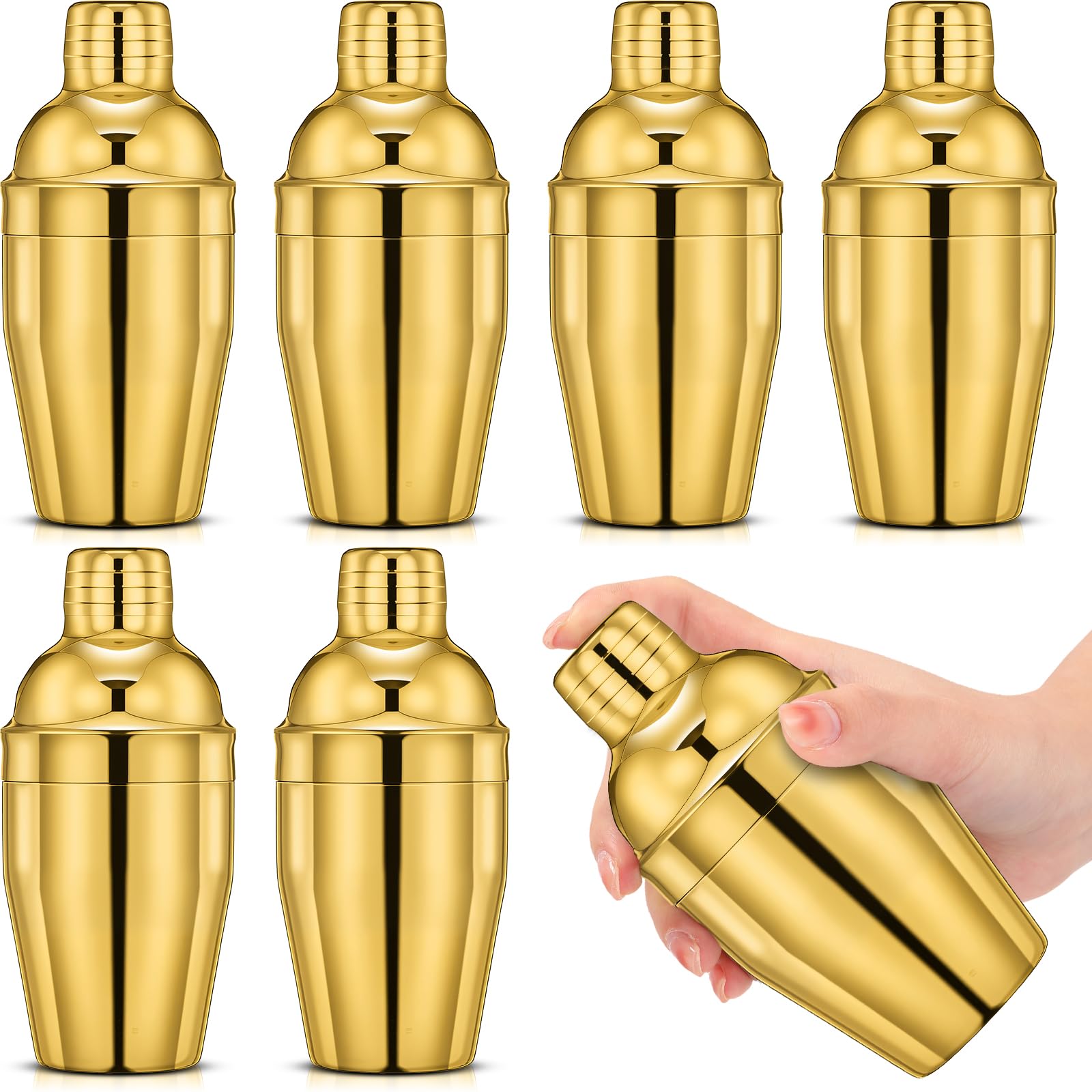 Photo 1 of ***MISSING ONE*** Nitial 6 Pcs Bar Cocktail Shaker Professional Stainless Steel Martini Drink Mixer Built-in Strainer for Bartending No Leaks Shaker for Bar Party Drink Mixer (Gold,8 oz)