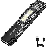 PASIION EDC Tactical Flashlight, Flat Flashlights Rechargeable,Dual-Switches LED Small Flashlight with Digital Display,Stainless Steel 8 Modes Pocket Flash Light for Home, Camping,and Emergency Use