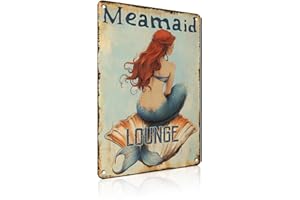 PlikPlakey Mermaid Decor Vintage Metal Sign Mermaid Wall Art Decor For Home Living Room Cafe Man Cave Bar 8x12inch