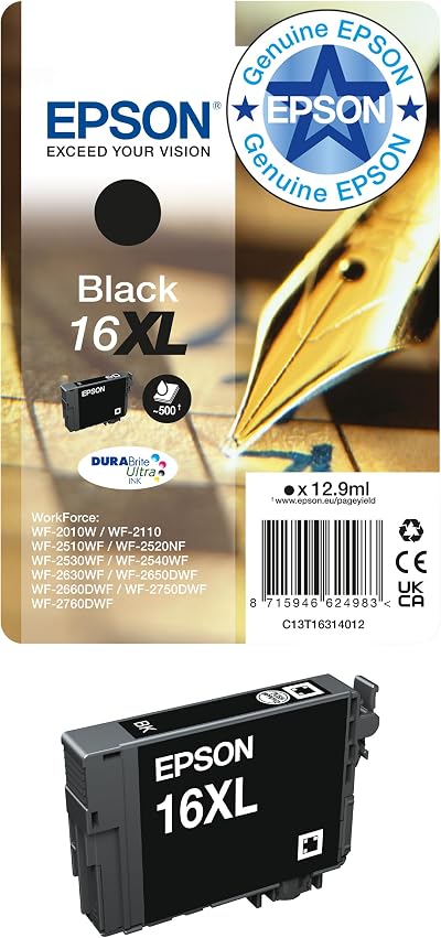Epson 16XL Black Pen Crossword High Yield DURABrite Ultra Ink Cartridge