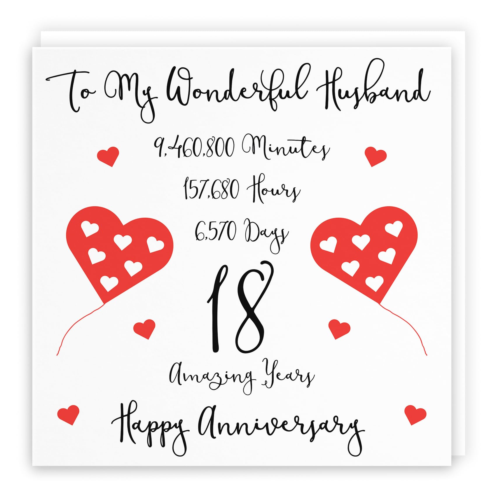 Hunts England - Romantic Husband 18th Wedding Anniversary Card - To My Wonderful Husband - 18 Amazing Years - Timeless Collection - Fun Cute Card — image 1