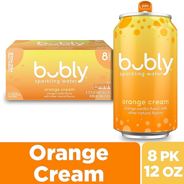BUBLY SPARKLING WATER, ORANGE CREAMSICLE, ZERO SUGAR & ZERO CALORIES, 12 FL OZ CANS (PACK OF 8)