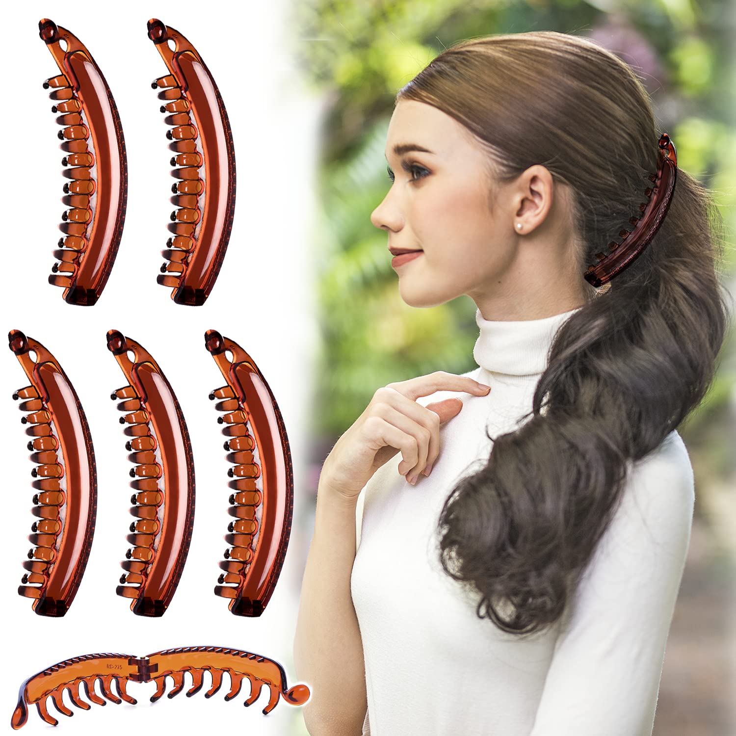 RC ROCHE 6 Pcs Large Banana Hair Clips Claws for Women Thick Curly Ponytail Holder Maker Big Comb No Crease Strong Hold Styling Clasp, Large Brown