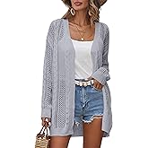 Womens Crochet Lightweight Cardigans Long Sleeve Open Front Kimonos Boho Summer Cardigan Sweater Cover Up