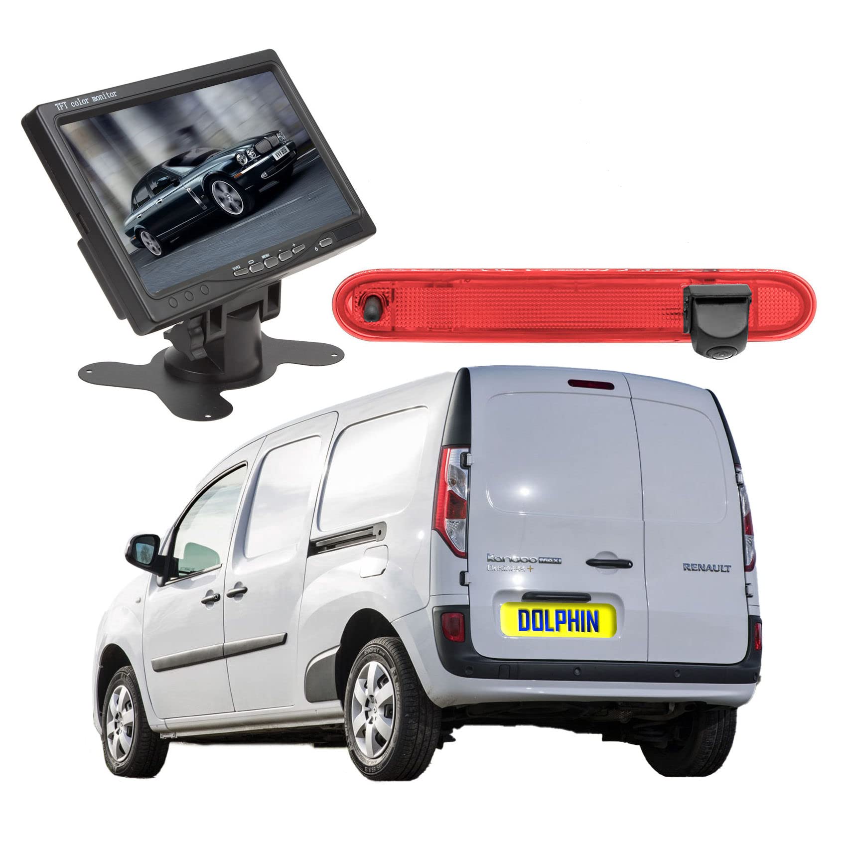 Dolphin Automotive Brake Light Rear Reversing Camera Fits Renault Kangoo 2007-2021 (Camera With 7" Dash Monitor)