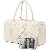 Women Weekender Travel Duffle Bag: Travel Duffel Overnight Bags with Shoe Compartment Large Carry on Tote with Toiletry Bag Weekend Traveling Yoga Gym Hospital Bag for Women with Wet Pocket (Cream)