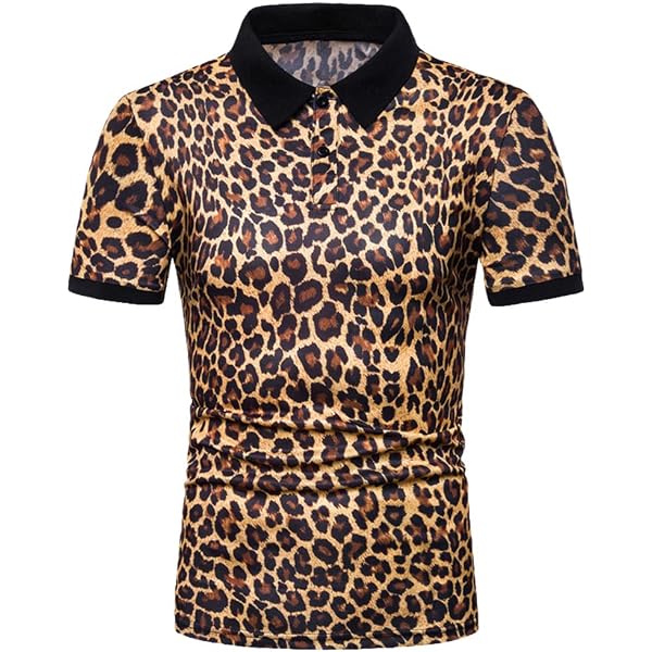 Men's Polo Shirt with Leopard Print Slim Fit Polo T-Shirts Short