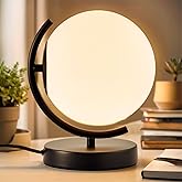 Black Globe Table Lamp, Plug-in Bedside Lamp, E12 Frosted Glass Shade | 7.1" frosted glass shade, E12 base A15 bulb recommended, 5.9 ft plug-in cord, Black metal base, bulb not included