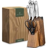 WALDWERK 7pcs Kitchen Knife Set with Block and Integrated Sharpener