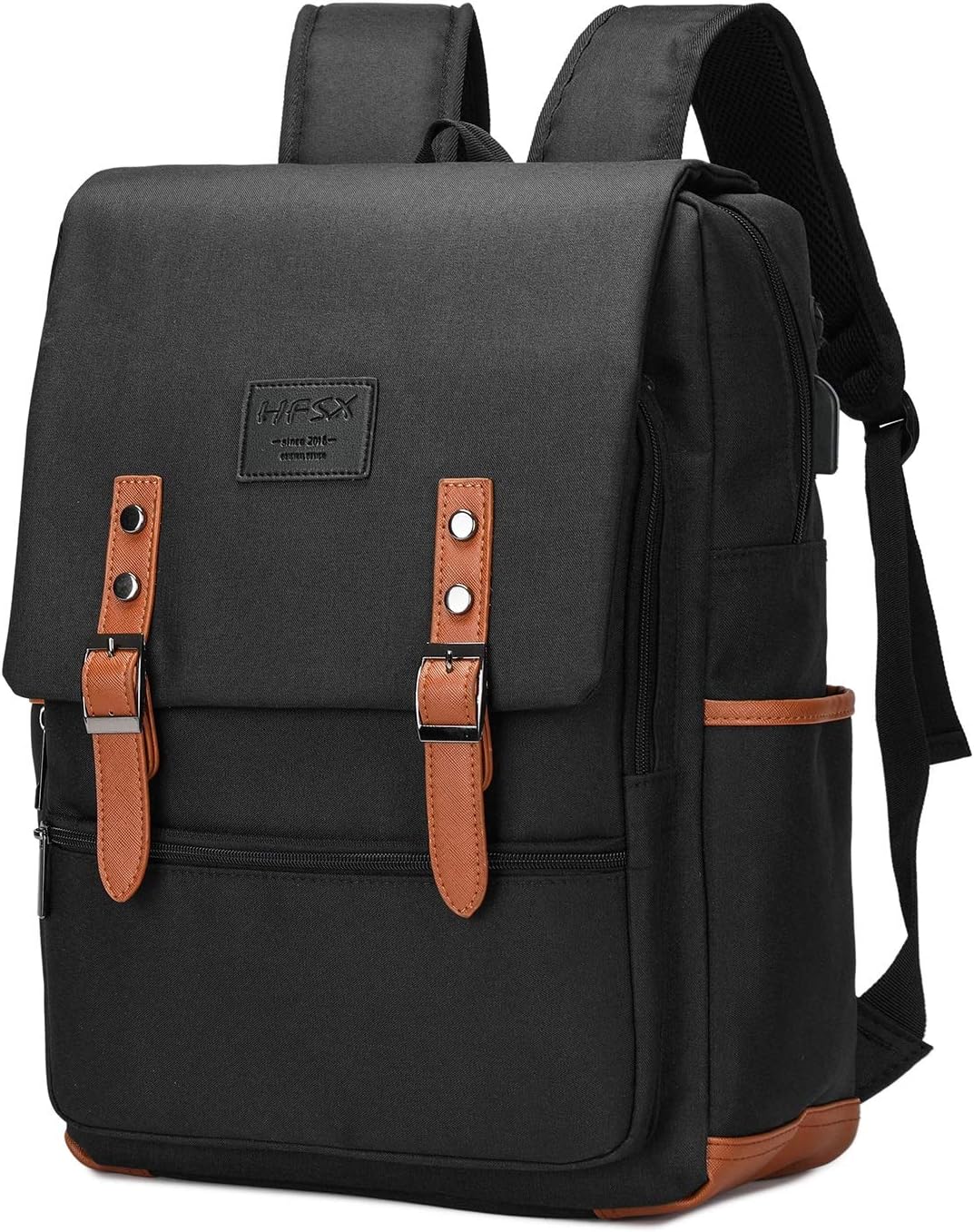 Vintage Laptop Backpack for Women Men School College Backpack with USB Charging Port Fashion Backpack Fits 15.6 inch Notebook Black