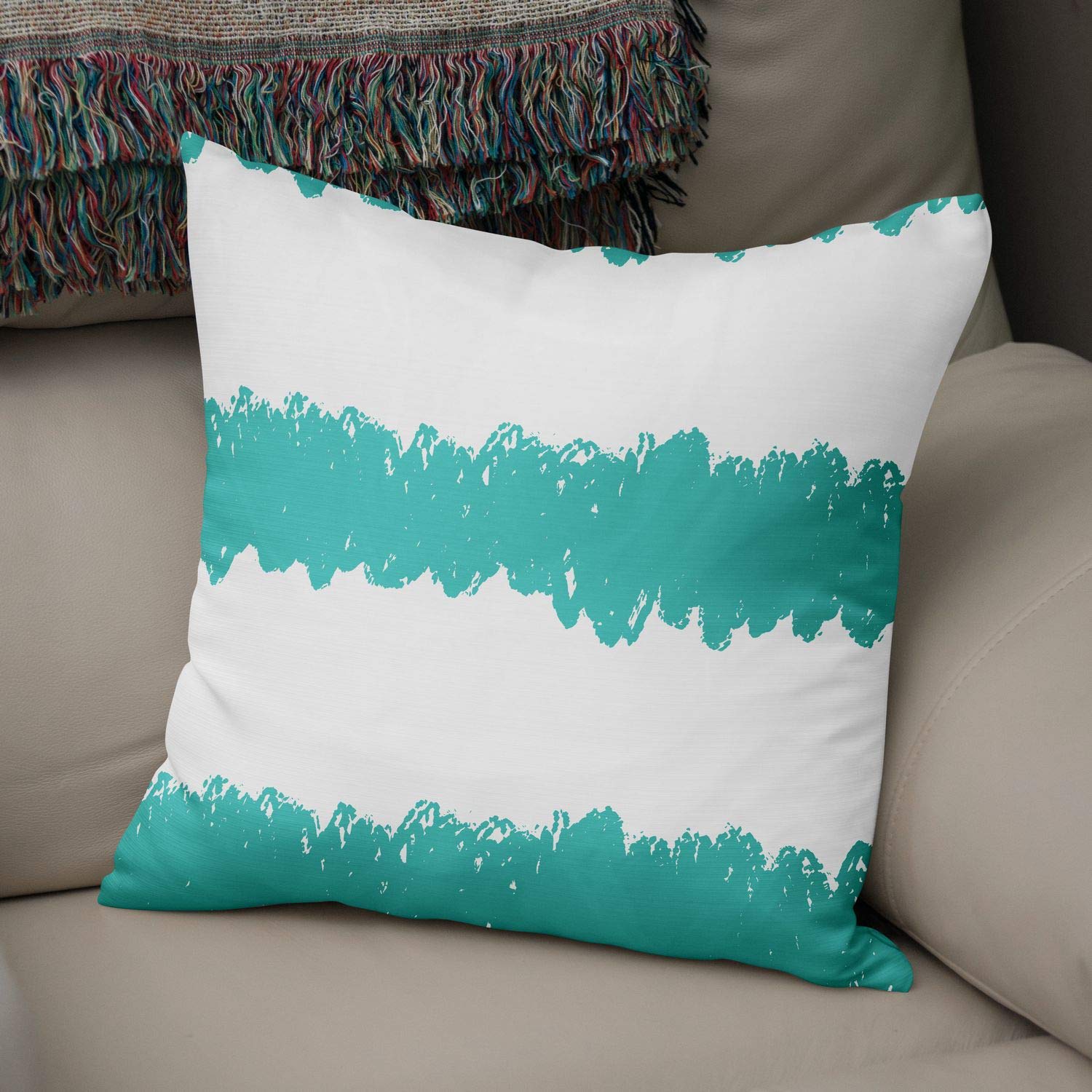 Bonamaison Decorative Cushion Cover Turquoise & White, Throw Pillow Covers, Home Decorative Pillowcases for Livingroom, Sofa, Bedroom, Size: 50x50 Cm - Designed and Manufactured in Turkey