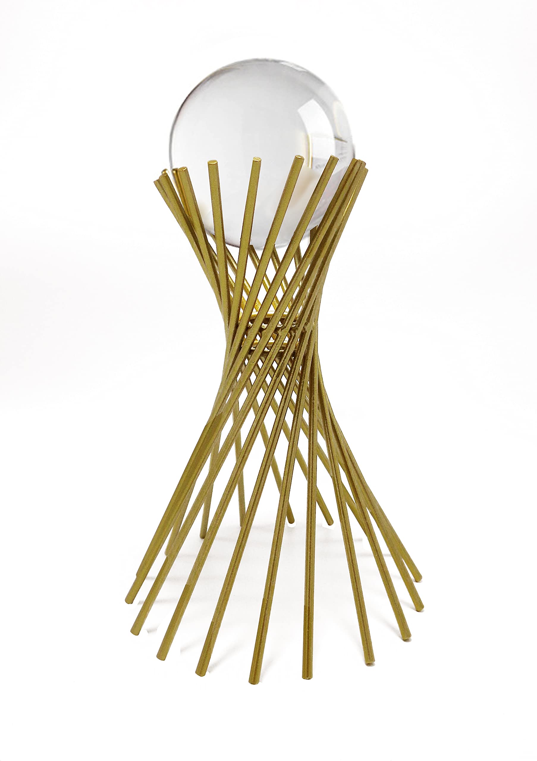 E-isata Crystal Ball with Gold Iron Stand Modern Abstract Art Decorative Ornaments for Living Room Bedroom TV Cabinet Crafts Gifts Office Home Decor (Slender Waist)