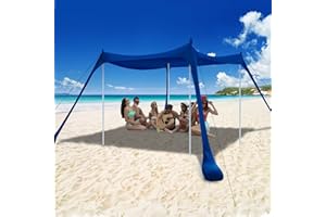 COMMOUDS Beach Tent, Camping Sun Shelter with UPF50+ Protection, Sand Shovels, Ground Pegs and 4 Stability Poles, Outdoor Pop Up Beach Shade Canopy for Fishing, Backyard or Picnics