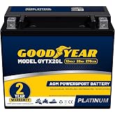 Goodyear GYTX20L - 12 Volt 20 AH, 270 CCA, Rechargeable High-Performance, Maintenance Free, SLA - AGM Battery for Motorcycle, ATV, UTV, Scooter, Snowmobile, Motorbike and more!