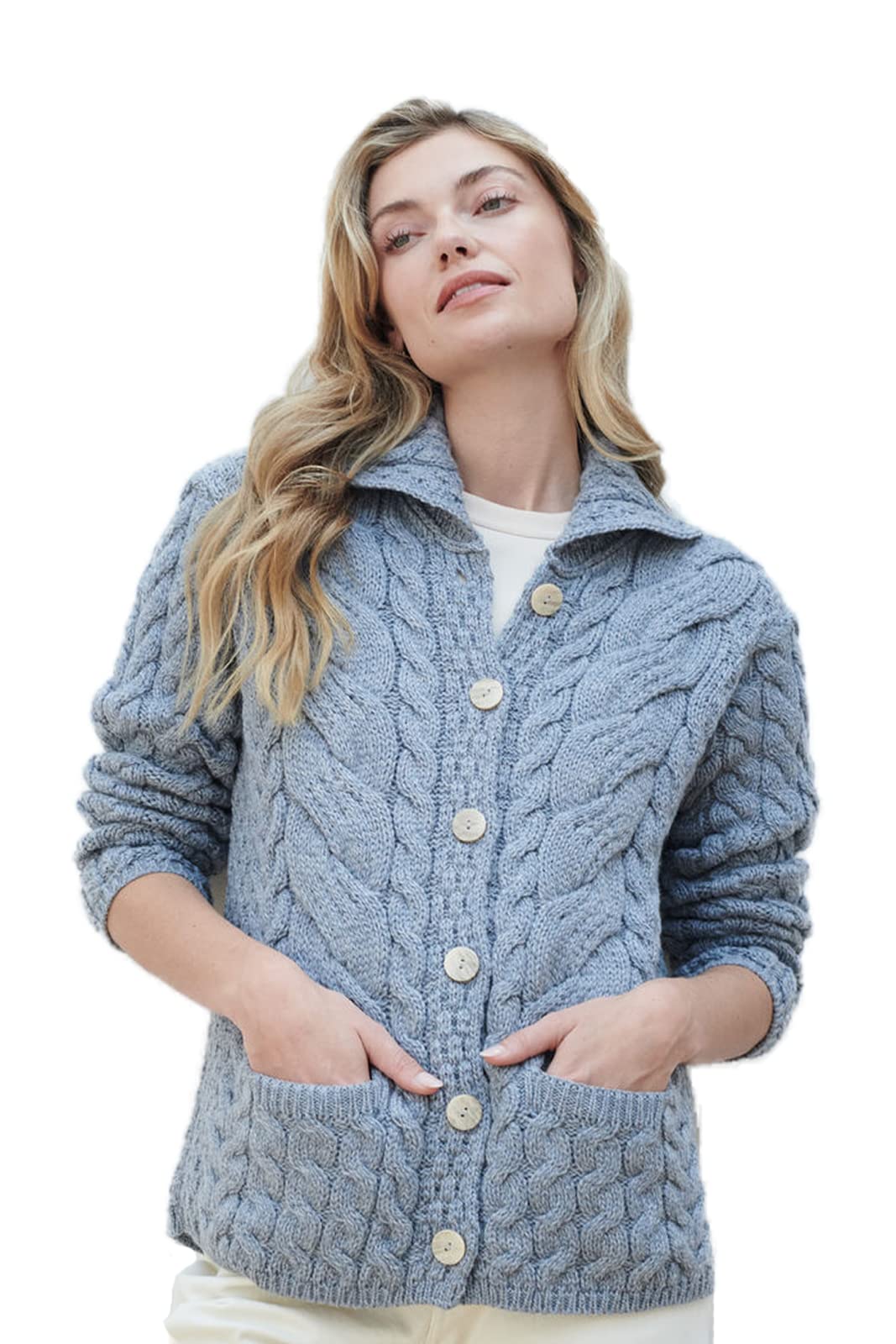 Photo 1 of Ladies Buttoned Cabled Cardigan-L (Large, Ocean Grey)