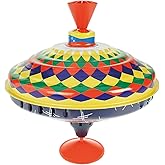 Classic Multicolour Spinning Tin Top Toy from KsmToys by Bolz. The Funny Buzzing Hum Gets Louder As The Top Spins Faster, 7.5