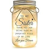 YOISTREVISK Sister Gifts - Mason Jar Night Lights with Warm Lights for Sisters, Unique Gifts for Sister Gift Ideas for Birthday Christmas Mothers Day Valentines Day, Heartfelt Home Decor Gift