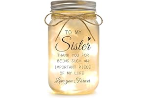YOISTREVISK Christmas Sister Gifts - Mason Jar Night Lights with Warm Lights for Sisters, Unique Gifts for Sister Gift Ideas for Birthday Valentines Day Mothers Day, Heartfelt Home Decor Gift