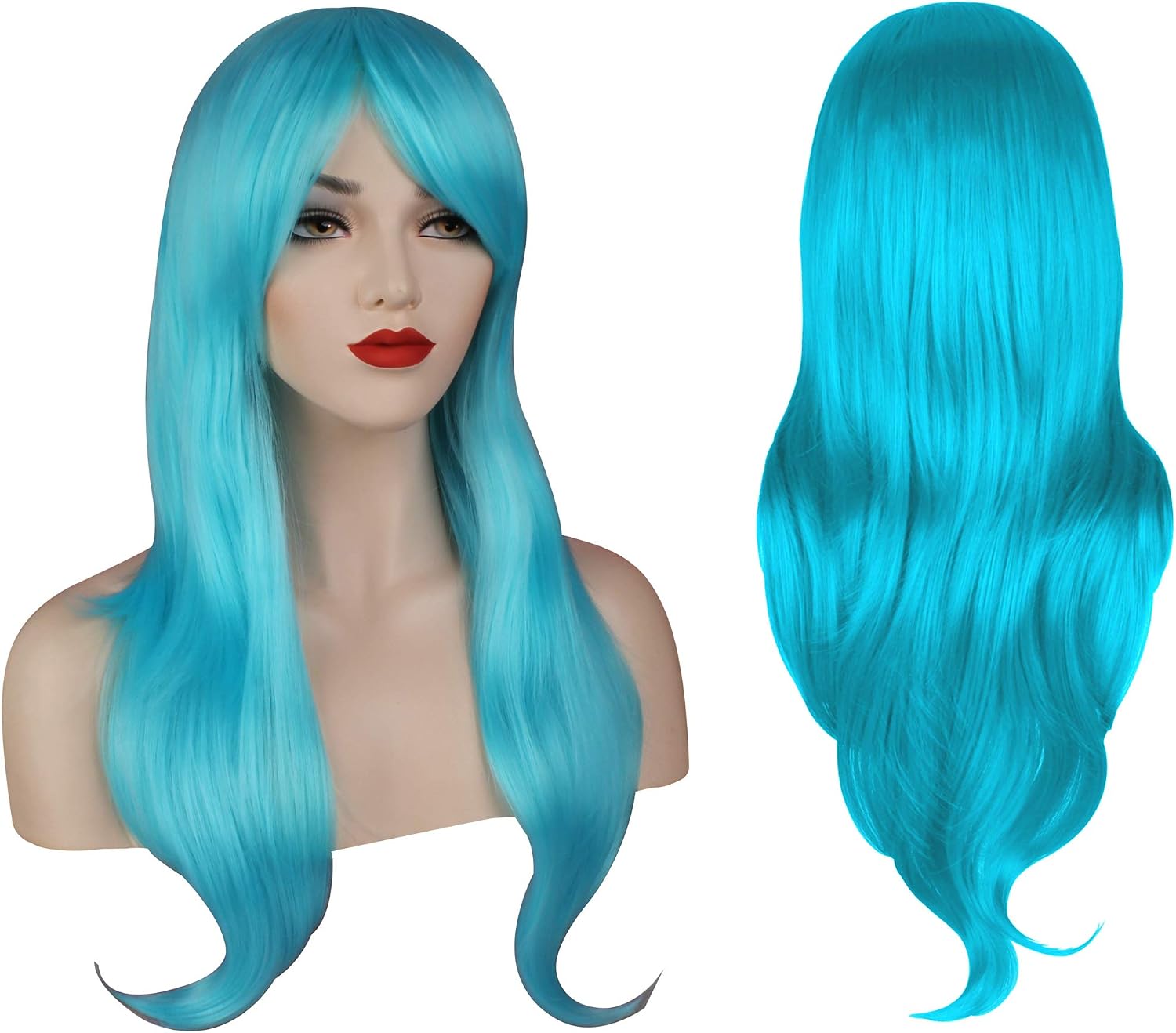 OKVGO 70cm 27inches Women's Wig Fashion Natural Wavy Full Long Curl Wig for Cosplay Party and Halloween Costume Light Blue