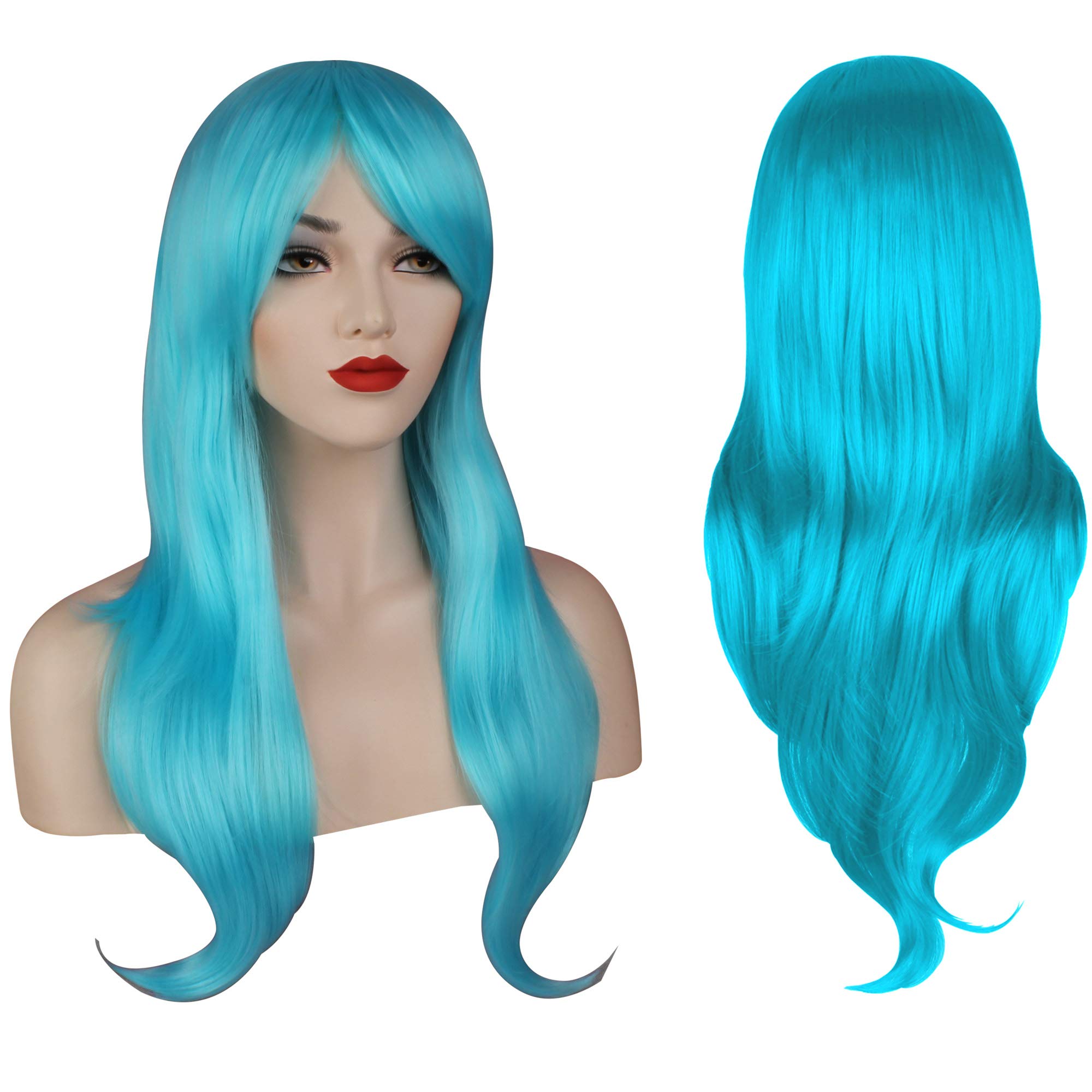 OKVGO 70cm 27inches Women's Wig Fashion Natural Wavy Full Long Curl Wig for Cosplay Party and Halloween Costume Light Blue