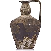 Rustic Vase for Home Decor, Vintage Wabi Sabi Decor Terracotta Vase, Large Clay Stone Vases with Handle for Living Room, Antique Vases for Shelf, Dining Table Centerpiece, Kitchen, Bedroom, Entryway