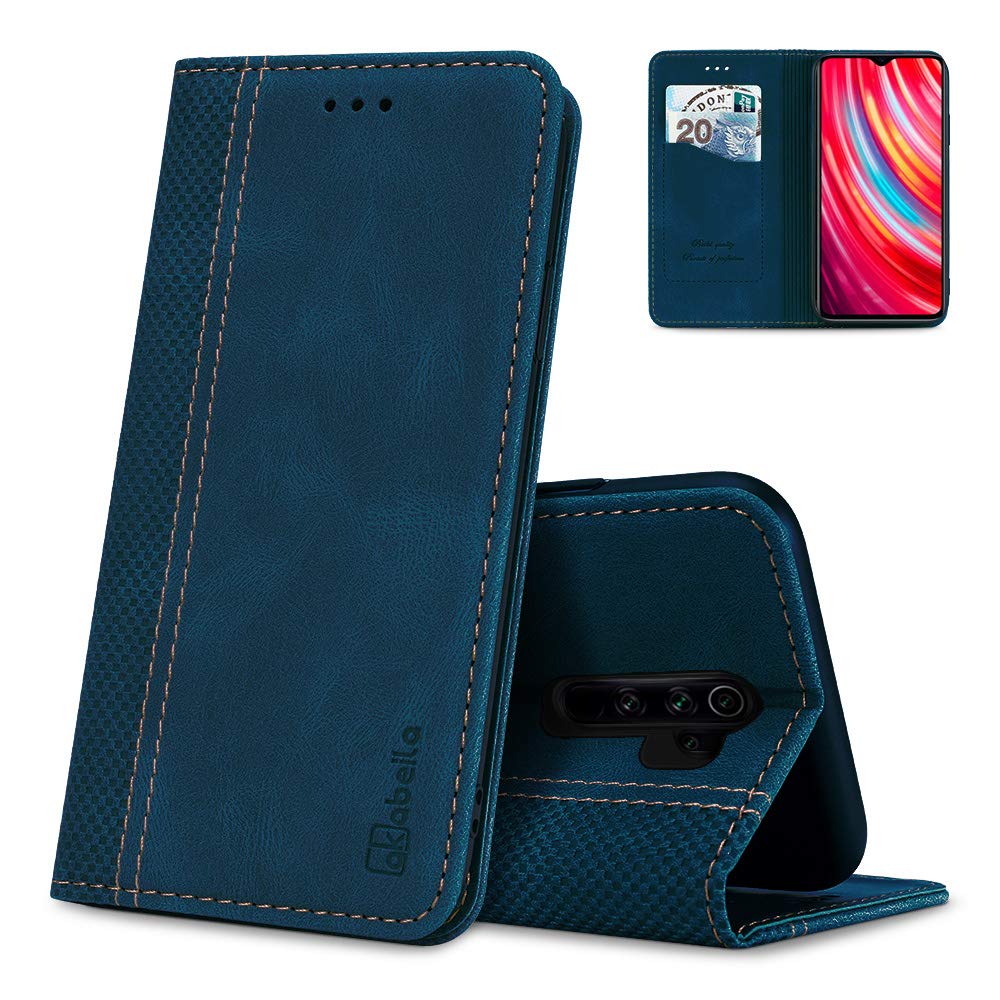 AKABEILA Case for Xiaomi Redmi Note 8 Pro PU Leather Flip Wallet Case with Magnetic Closure Kickstand Card Slots Folio Phone Case Cover Shockproof Blue