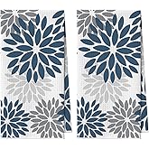 Artoid Mode Aqua Dahlia Floral Kitchen Towels Dish Towels, 18x26 Inch Quick Dry Microfiber Cloth Hand Towels for Kitchen Drying Set of 2