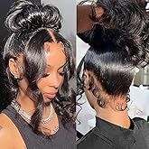 KGIFH 360 Lace Front Wigs Human Hair Hidden Strap 360 Body Wave Lace Frontal Wigs for Women 180% Density HD 360 Wig Human Hair Full Lace Pre Plucked Drawstring Wig 20 Inch