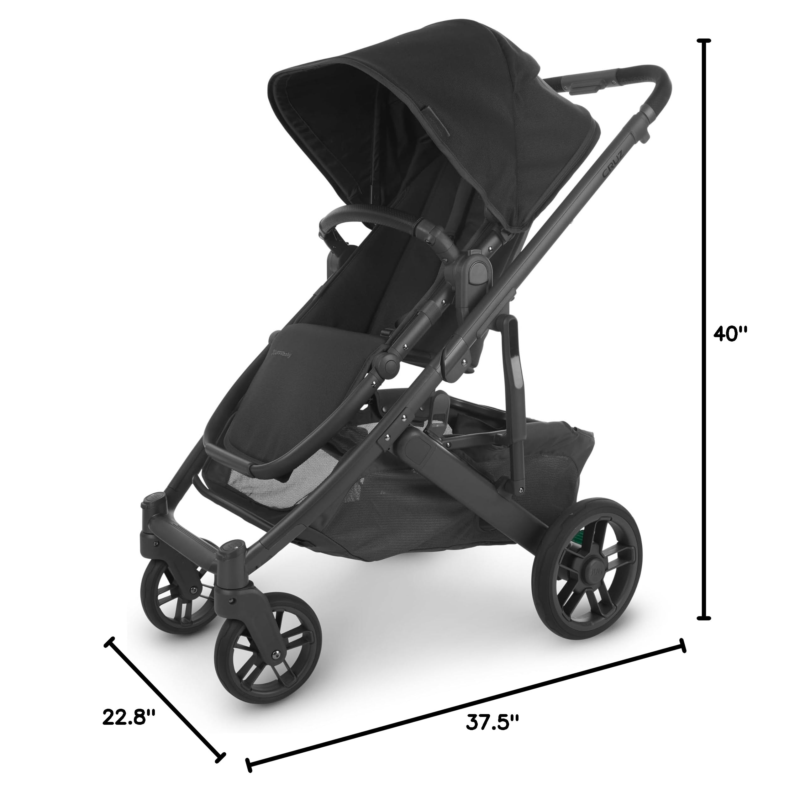 UPPAbaby Cruz V2 Stroller/Full-Featured Stroller with Travel System Capabilities/Toddler Seat, Bumper Bar, Bug Shield, Rain Shield Included/Jake (Charcoal/Carbon Frame/Black Leather)