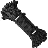KINGLAKE Soft Silk Rope,8MM Black Rope,50 Feet Skin Friendly Soft Nylon Rope,Long Satin Silk Cord,Thick Silk Twisted Braided Ropes Cord for Crafts Decoration Hanging Clotheslines Camping Outdoor