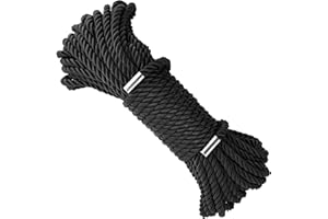 KINGLAKE Soft Silk Rope,8MM Black Rope,50 Feet Skin Friendly Soft Nylon Rope,Long Satin Silk Cord,Thick Silk Rope,Twisted Braided Rope Cord for Crafts Decoration Hanging Clotheslines Camping Outdoor