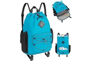 WANDF Drawstring Backpack with Wet Pocket Sandproof Beach Bag with Straps for Beach Mats String Swim Bag for Gym Pool