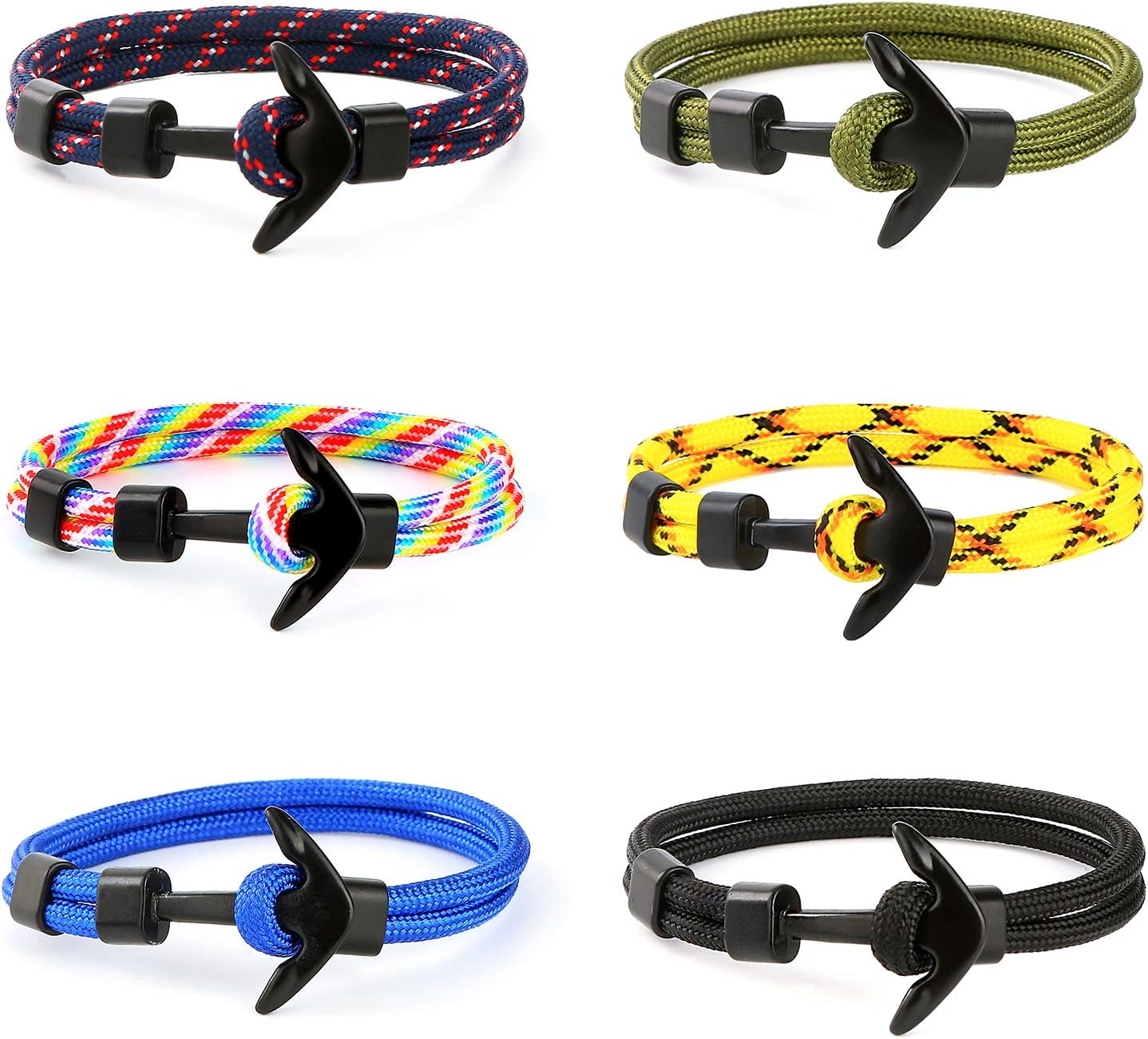 ASHMITA 6pcs Gold Nautical Charm Anchor Bracelet for Men Women Multi-Wrap Rope Bracelets Adjustable Size 6"-8"