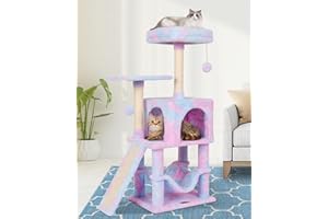 MIAO PAW Rainbow Cute Cat Tree for Indoor Cat Tower with Scratching Post Modern Activity House Hammock Hanging Ball Condo with Board