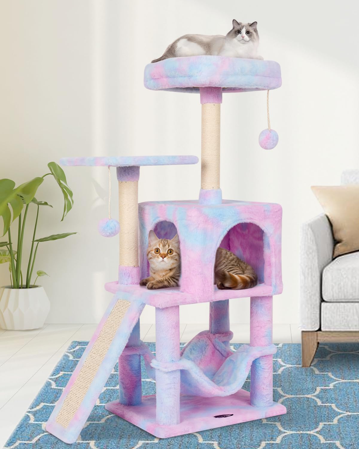 Photo 1 of MIAO PAW Rainbow Cute Cat Tree for Indoor Cat Tower with Scratching Post Modern Activity House Hammock Hanging Ball Condo with Board