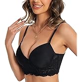 Low Cut Lace Backless Underwire Padded Push Up Plunge Bra Comfort Lowback Bralette Convertible Strap