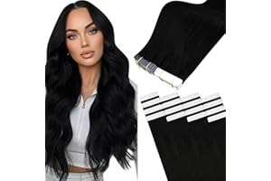 Easyouth Tape in Hair Extensions Human Hair Black 20 Inch Straight Tape in Remy Human Hair Extensions Black Invisible Tapes i