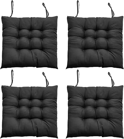 DKIEI 4 Pack Seat Cushions 40x40cm Dining Chair Cushions with Ties Black