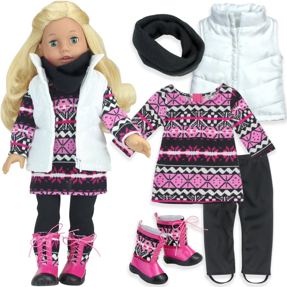 Sophia's Pink Aztec Print Set of 5 Pieces for 18 Inch Dolls Includes Boots