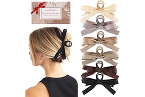 Auseibeely 6 PCS Silky Satin Bow Hair Clips, Non-Slip Clips for Thin and Thick Hair, Bows for Women, Girls, Weddings, and Bridesmaids