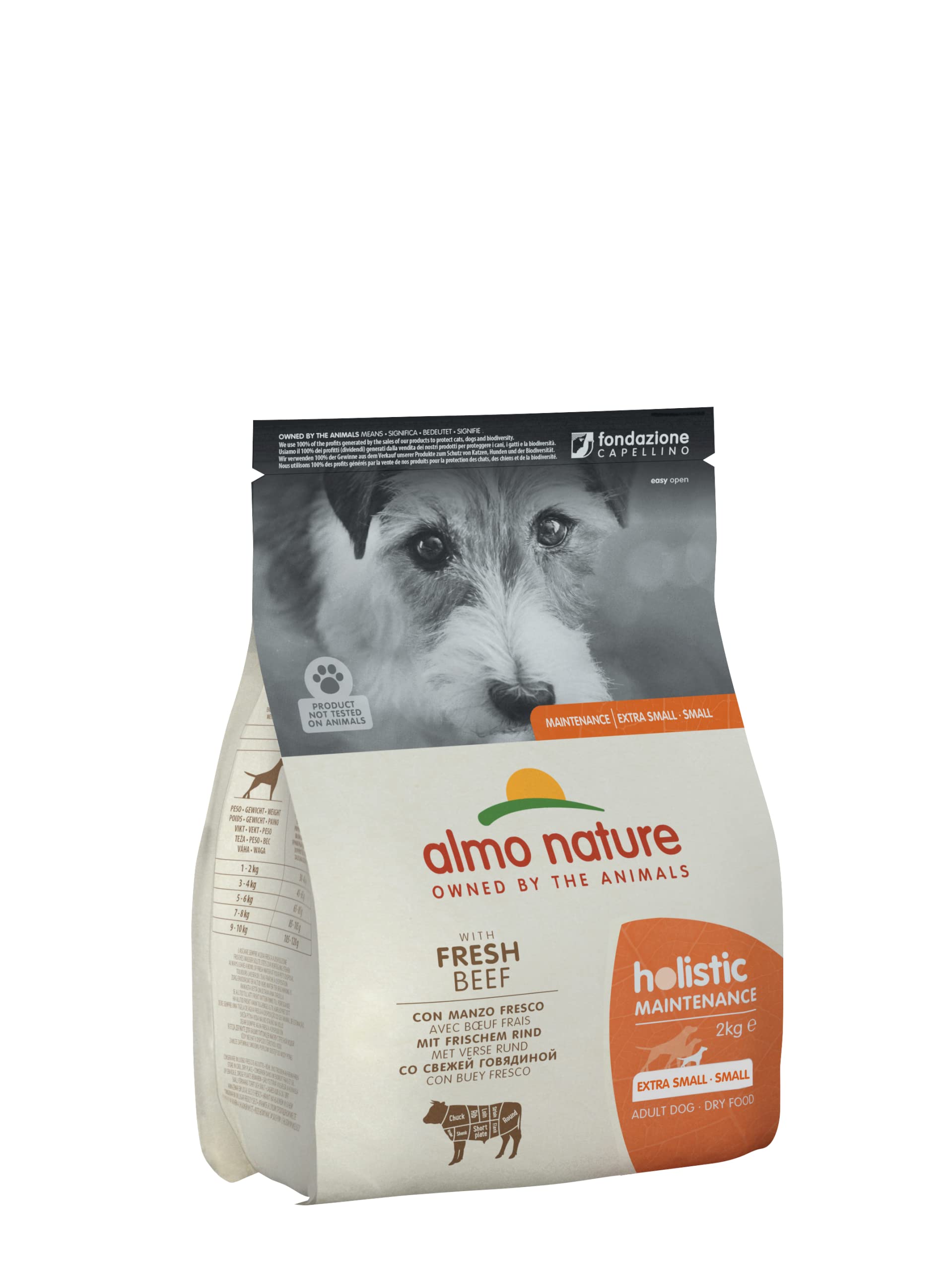 Almo Nature Holistic Maintenance - Complete Dry Dog Food for Small Breed Dogs - Kibbles Made with Fresh Beef - For Daily Feeding, Suitable for All Ages - 2 kg