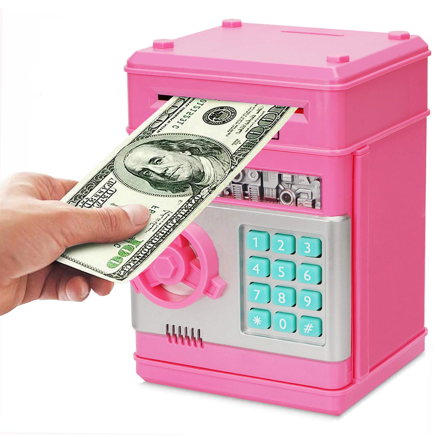 Revanom Electronic Piggy Bank, Mini ATM Password Money Bank Cash Coins Saving Box for Kids, Cartoon Safe Bank Box Perfect Toy Gifts for Boys Girls (Pink)