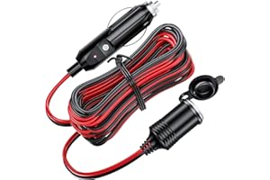 KEWIG 12/24V Car Cigarette Lighter Extension Cord - 13FT Cigarette Lighter Plug Cable- 16AWG Heavy Duty Extension Cable with 15A Fuse and LED Indicator