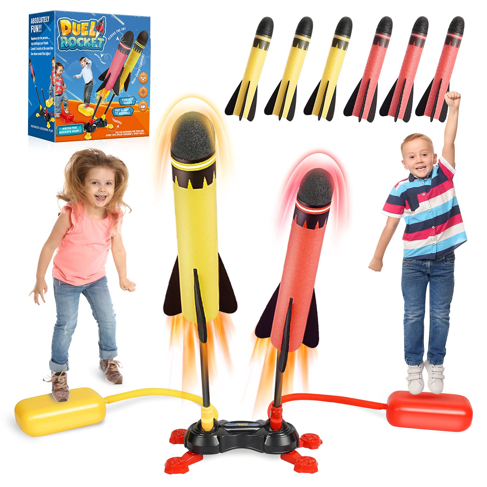 DejaNard Double Player Rocket Toy Launcher, Outdoor Granden Toys for 4 5 6 7 8 9 Year Old Boys Kids Outdoor Game Birthday Gifts for 3-12 Year Olds