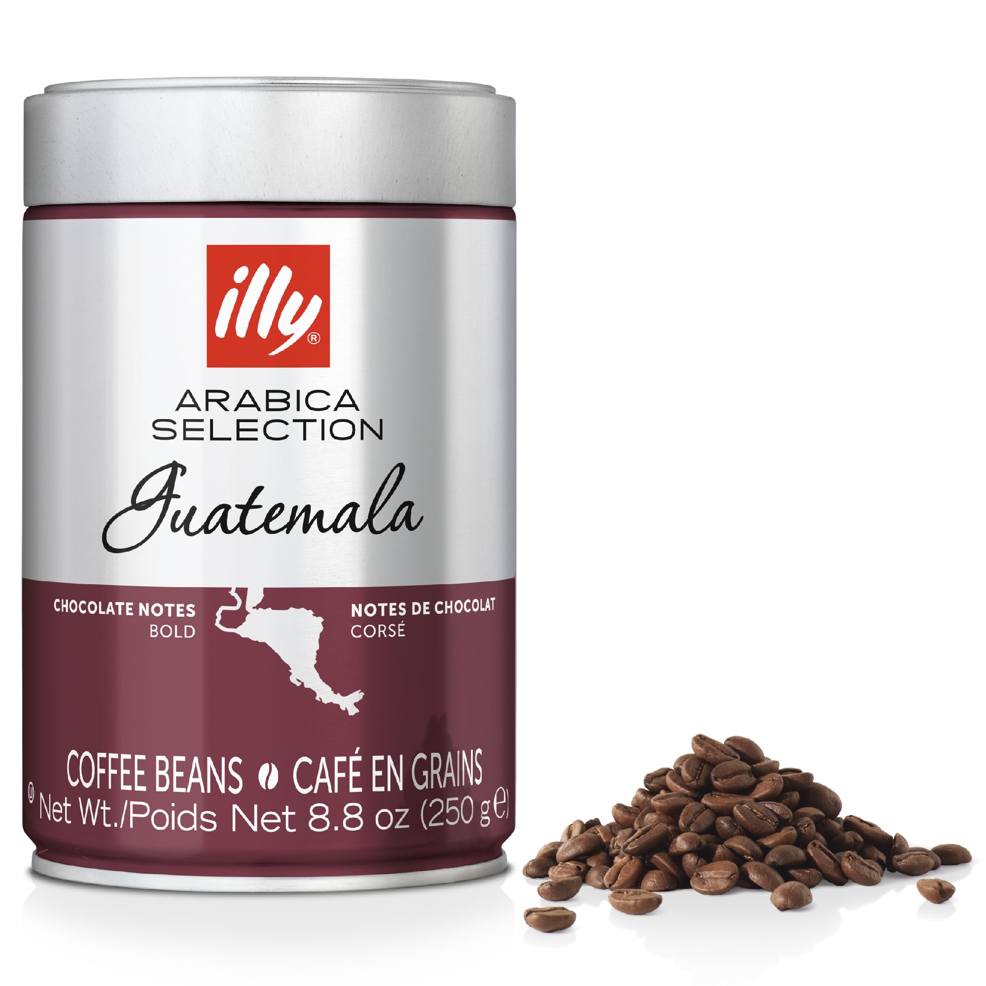 illy Guatemala Coffee Beans, 100% Arabica, Medium-Dark Roast, Intensity 6/9, Single Origin, Rich & Bold with Chocolate Notes, Suitable for Bean to Cup & Fresh Grinding, 250g