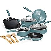 Goodful Ceramic Nonstick Pots and Pans Set, Premium Ceramic Coating Made without PFOA, PTFE or PFAS, Dishwasher Safe, 12-Piece, Turquoise