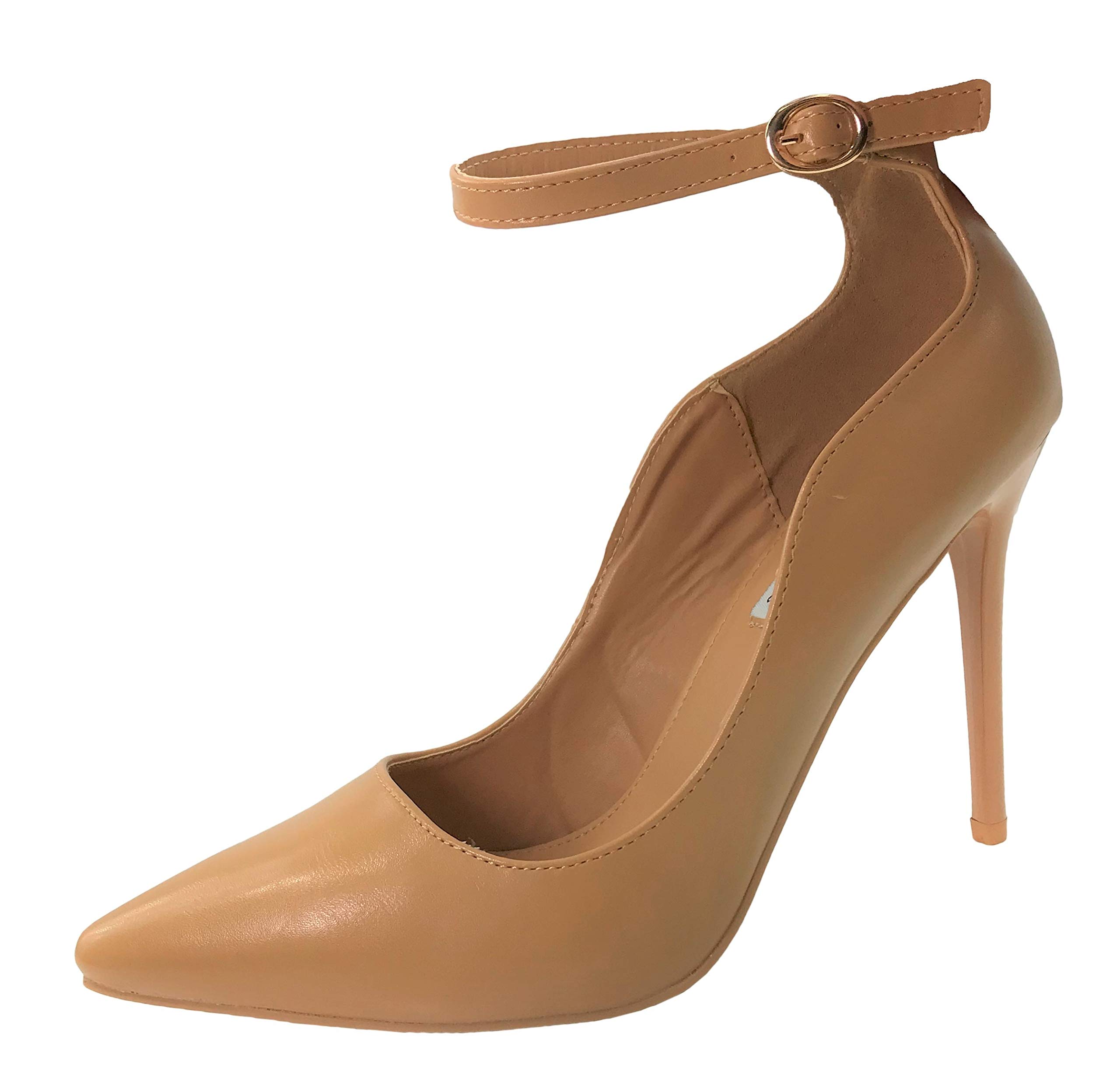 Womens Classic Elegance High Heel Pumps with Ankle Strap, Tan, 6.5 - Image 4