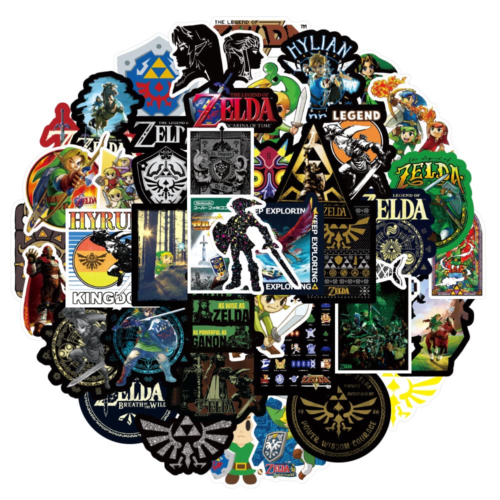 50Pcs Pack The Legend of Zelda Stickers Game Water Bottle Stickers,Vinyl Waterproof Stickers for Laptop,Bumper,Skateboard,Water Bottles,Computer,Phone,Cool Stuff for Teens,Kids,Adults