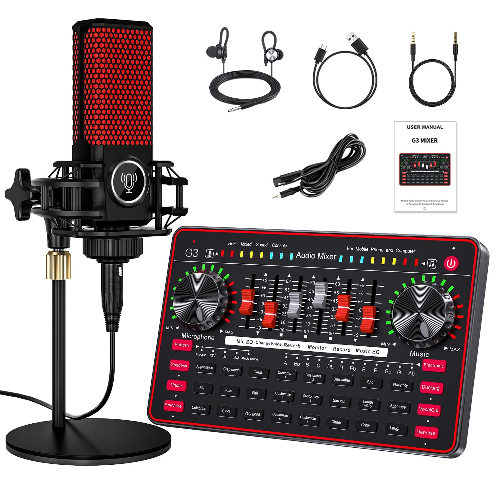Photo 1 of G3 Audio Mixer for Podcast Equipment Bundle?Live Sound Card for Streaming?Audio Interface DJ Mixer Sound Card/Board Condenser Microphone for Tiktok Gaming Video Content Creator